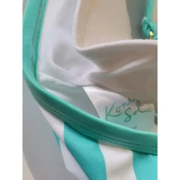 Kona Sol Women’s Blue & White Striped V-Neck High-Leg Swimsuit – New - Picture 7 of 10